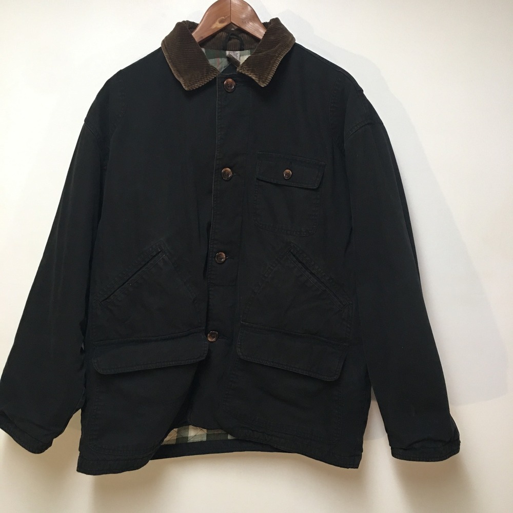 Sierra West Barn Jacket Mens M Black Flannel Lined Corduroy Collar Coat Cotton